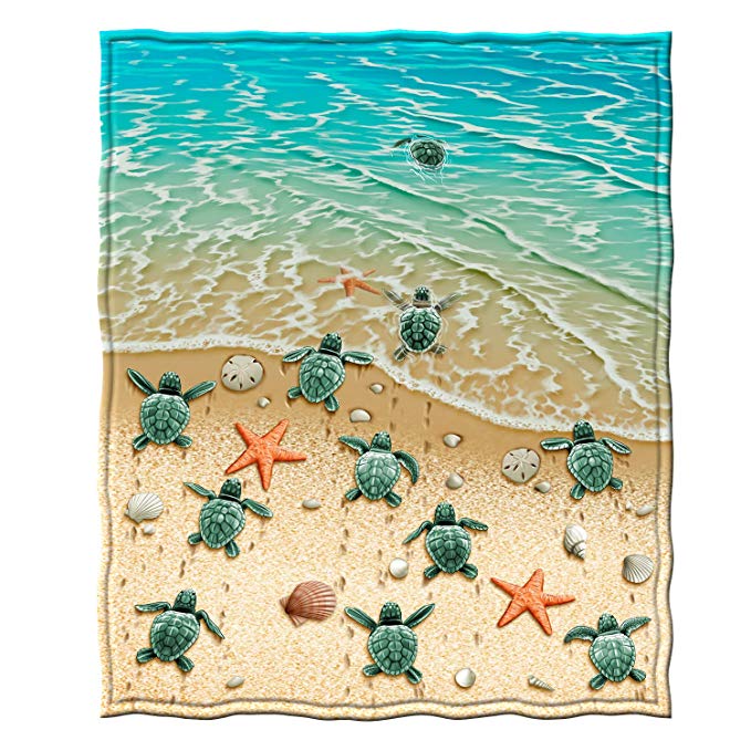 Beach Fleece Throw Blanket with sea turtles